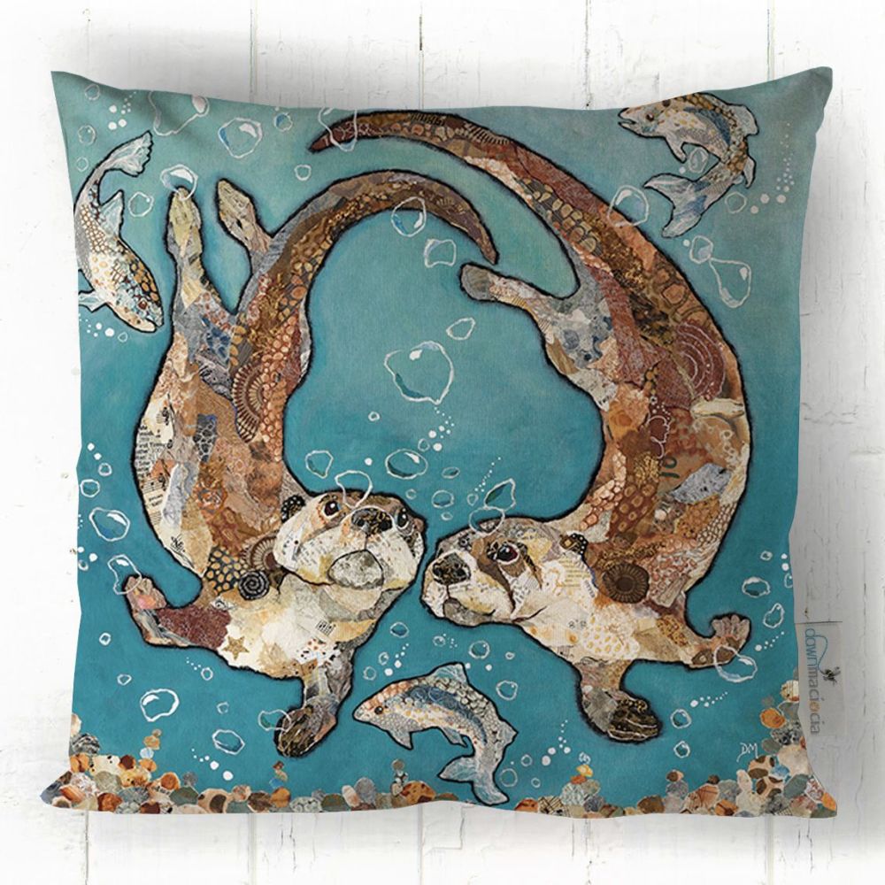 W'otter L'otter Bubbles - Swimming Otters Cushion - Teal