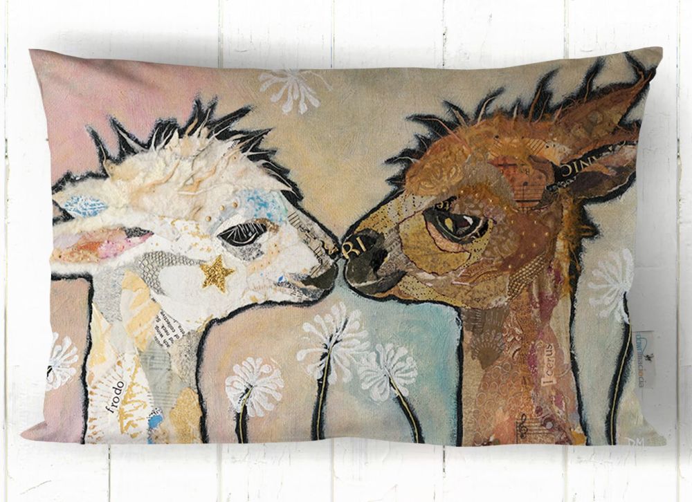 Two Alpacas Kissing Art Cushion