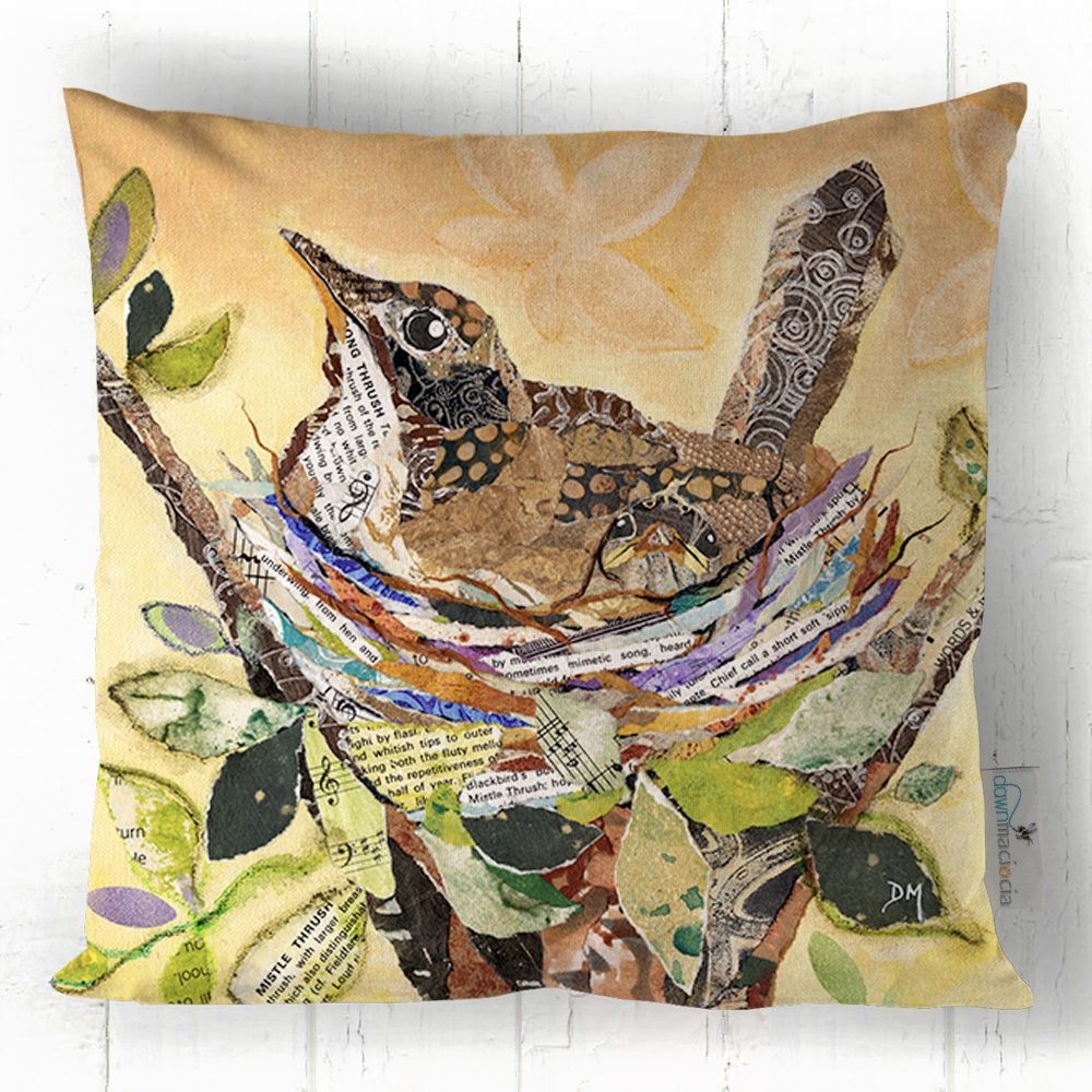 Thrush on Nest Printed Art Cushion