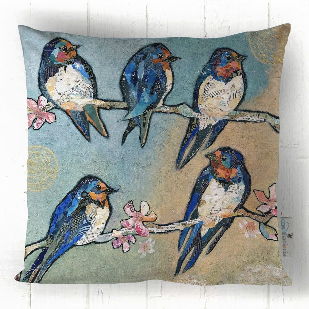 Swallows on Branch Printed Art Cushion