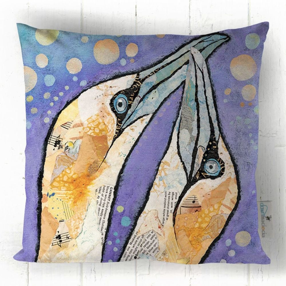 Gannets & Bubbles  - Seabird Square Cushion Purple Yellow White
