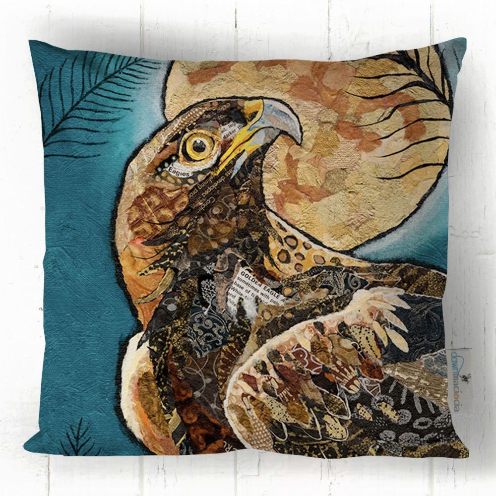 Golden Eagle and Moon Square Cushion