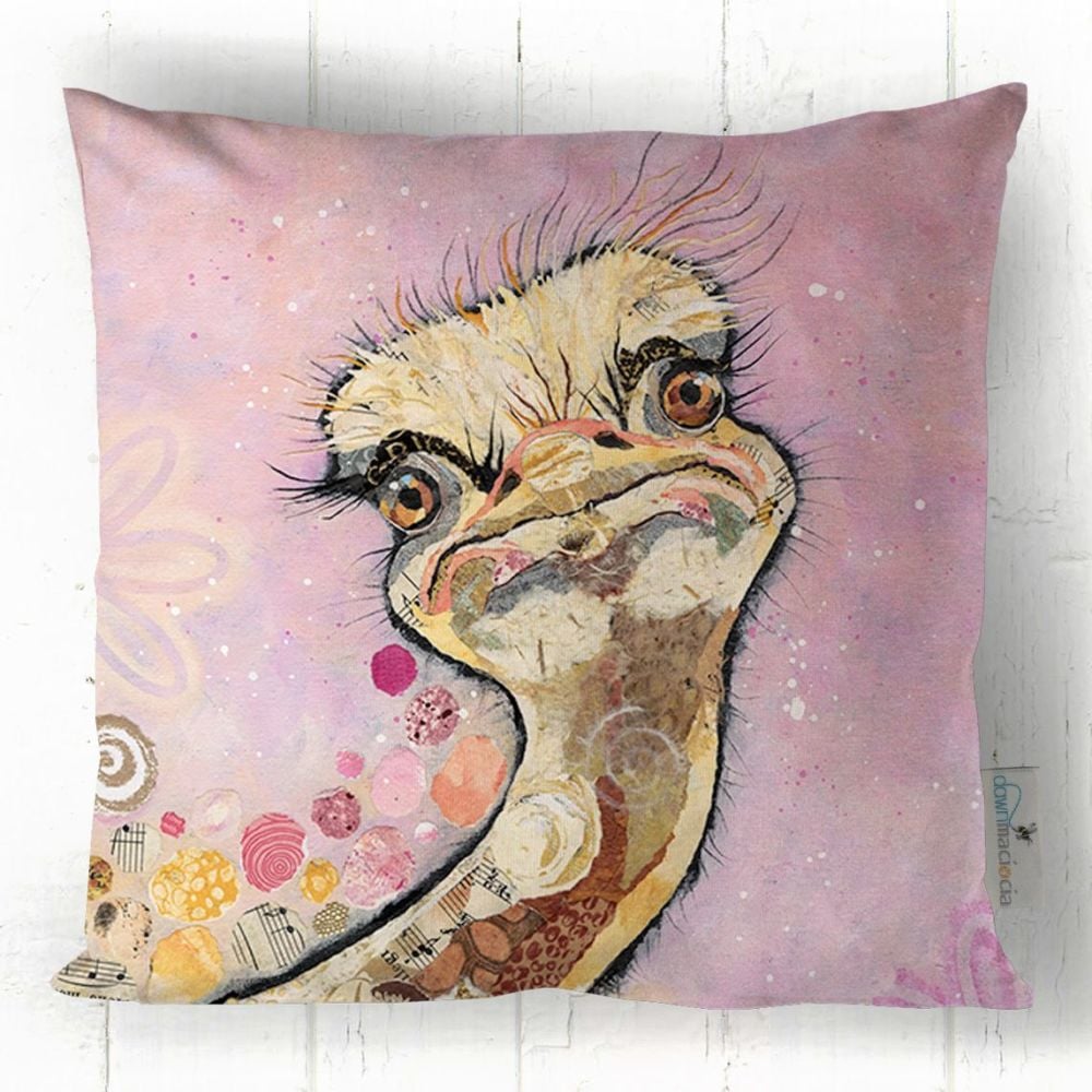 Chick Flick - Whimsical Ostrich Cushion