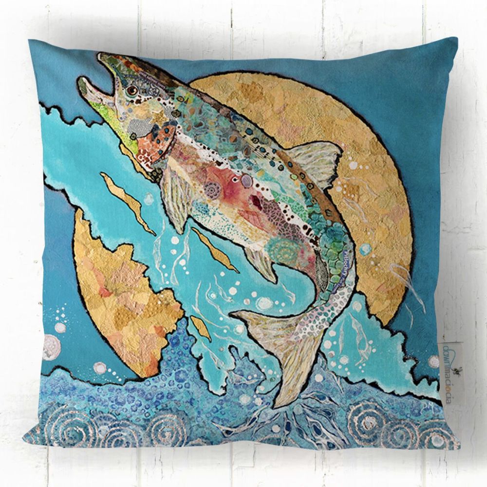 Salmon Leap (on blue) - Cushion