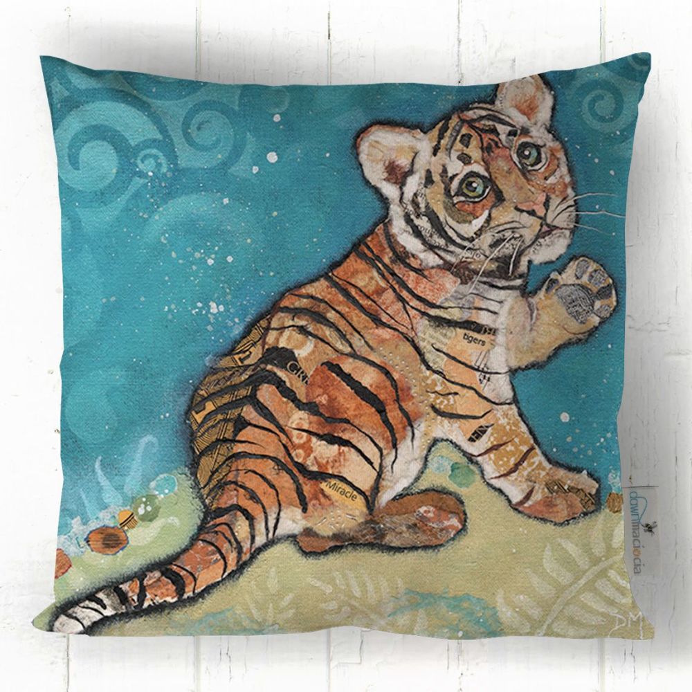Topaz - Tiger Cub Cushion - Blue & Orange