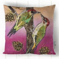 Knock Knock - Woodpecker Cushion Fuchia Green & Peach