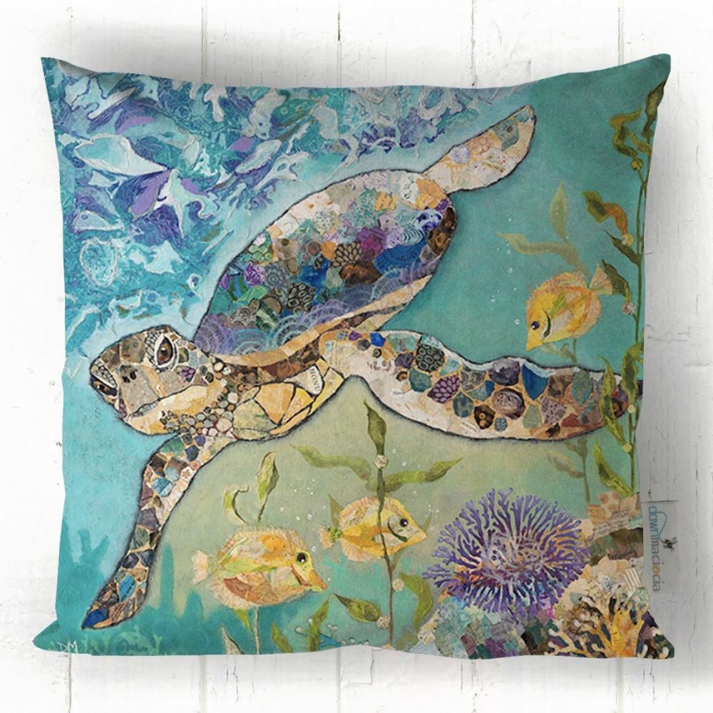 Sea Turtle and Coral Art Cushion