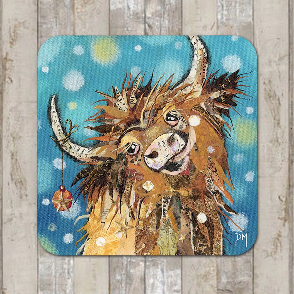 Puff Coo Highland Cow Festive Coaster or Tablemat
