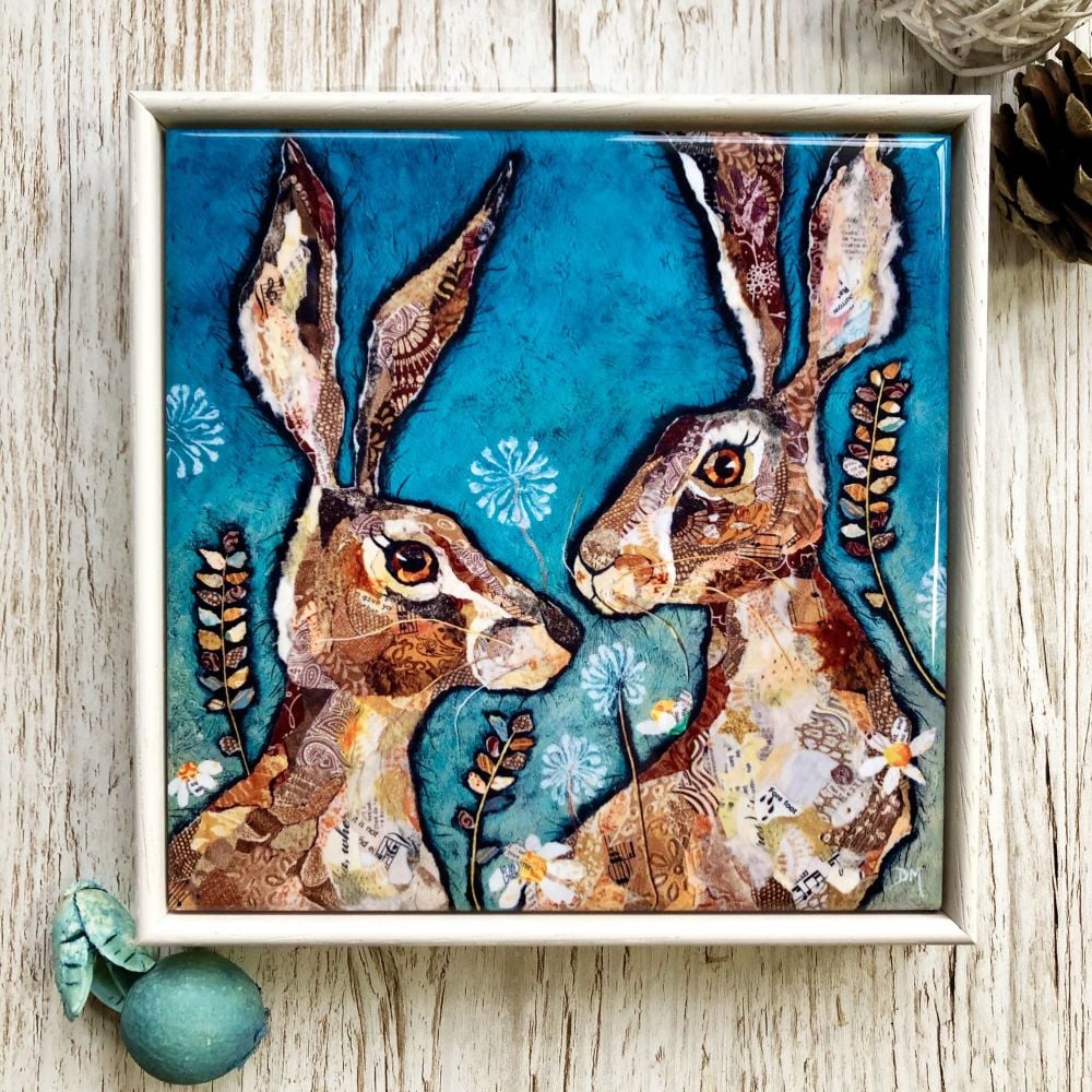 Hare Friends Decorative Art Tile Framed