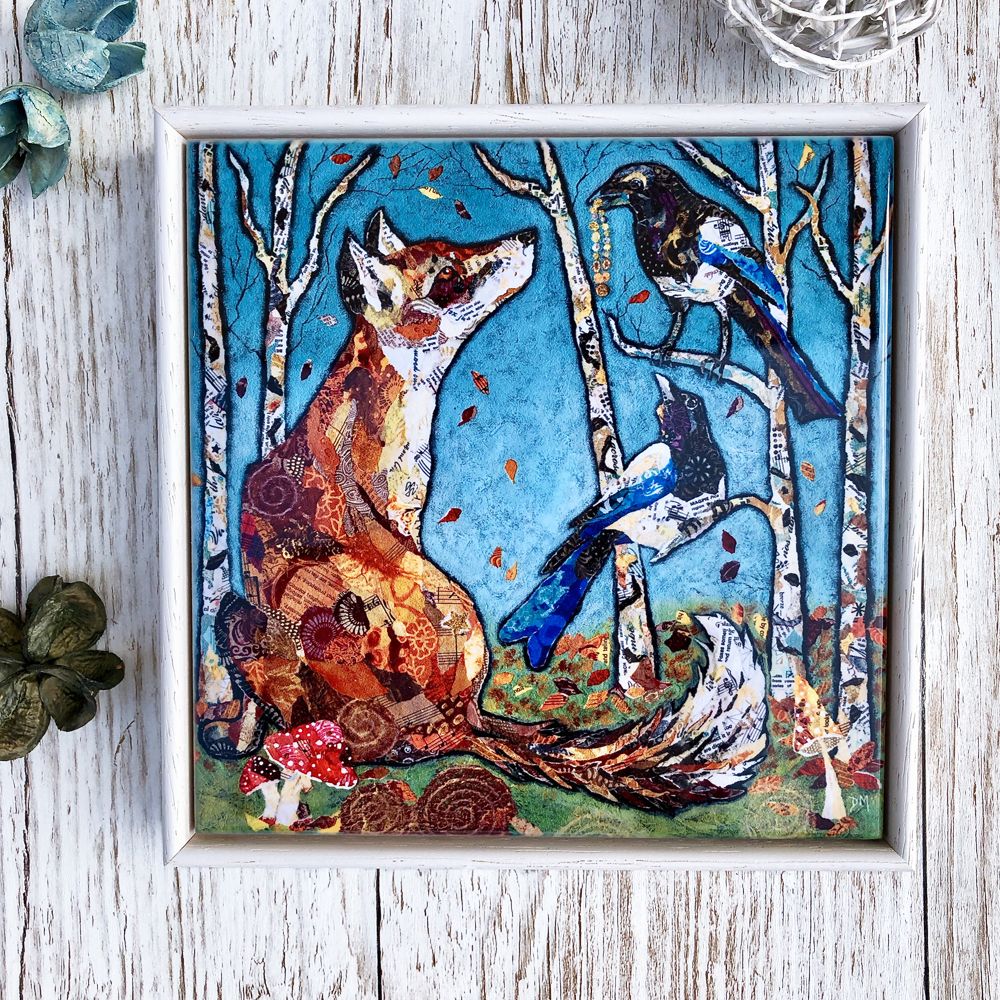 Fox & Magpie Decorative Art Tile Framed