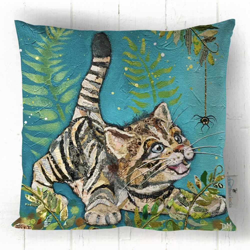 Wild Thing - Scottish Wildcat Cushion - Blue, Green & Brown