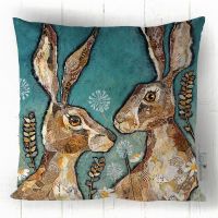 Together - Hare Cushion, Teal & Brown