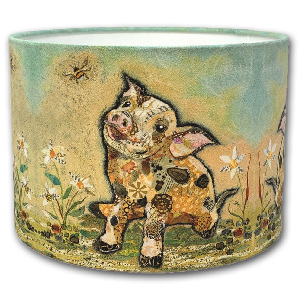 Pig and Bumble Bee  - Handmade Drum Lampshade