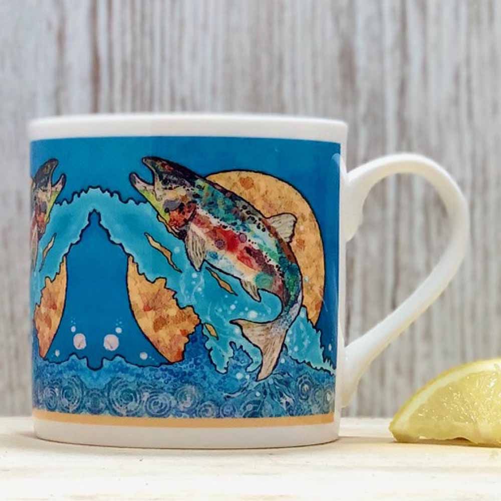 Salmon Leap on Blue Mug - B Grade (SECONDS)