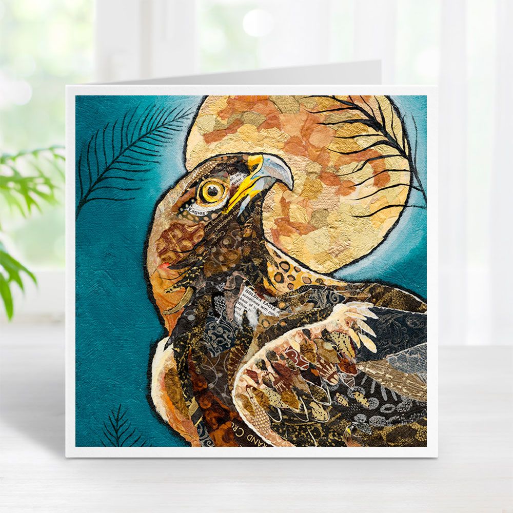 Golden Eagle & Moon Art Greetings Card