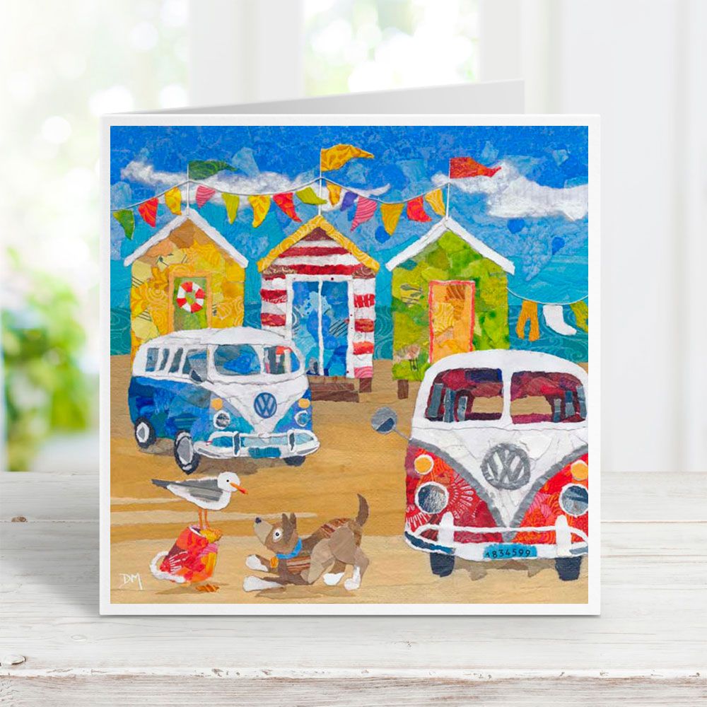 Two Campervans on the Beach - Card