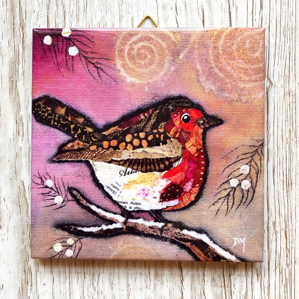 Robin on Blush - Mini Ceramic Tile in Gift Box
