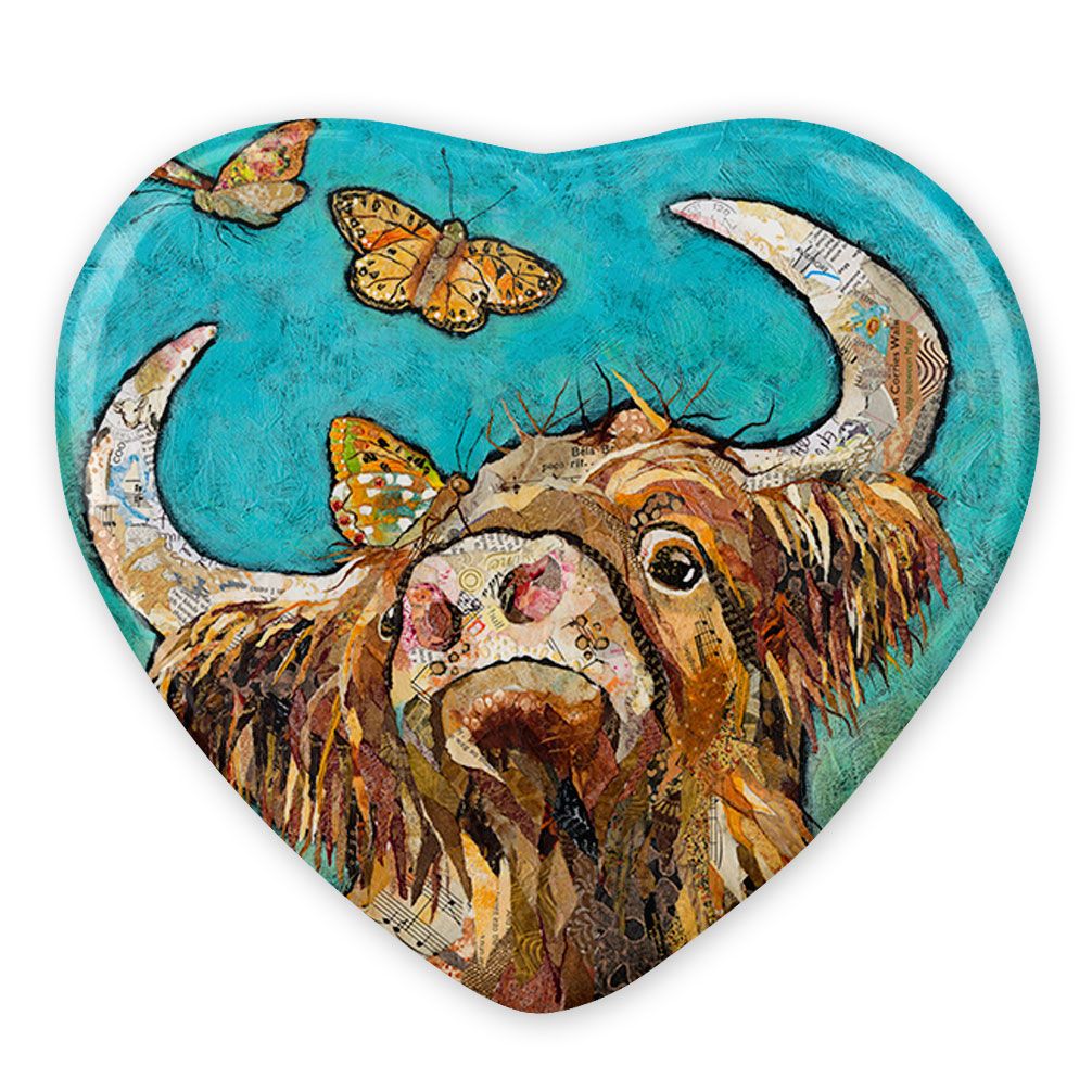 Highland Cow and Butterfly Heart Magnet
