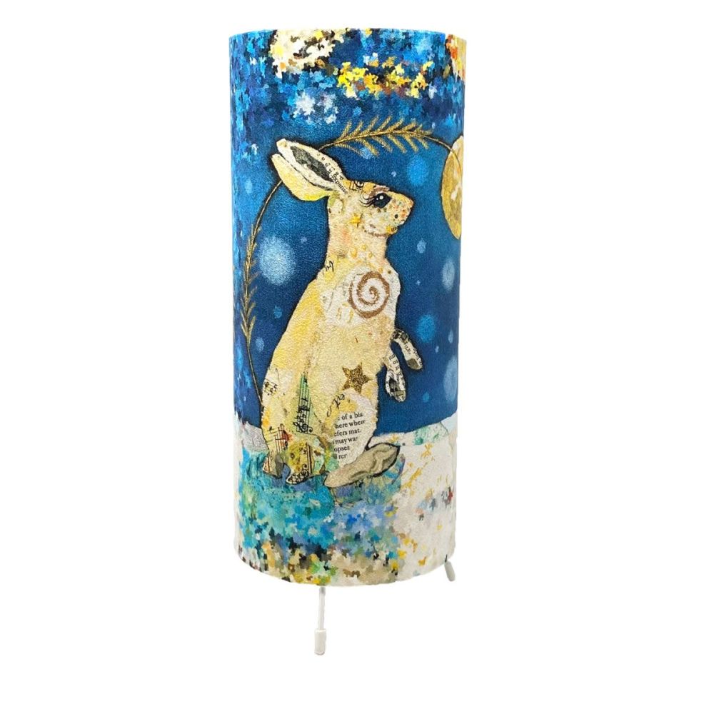 Luna Hare Cylinder Table Lamp, blue white and gold