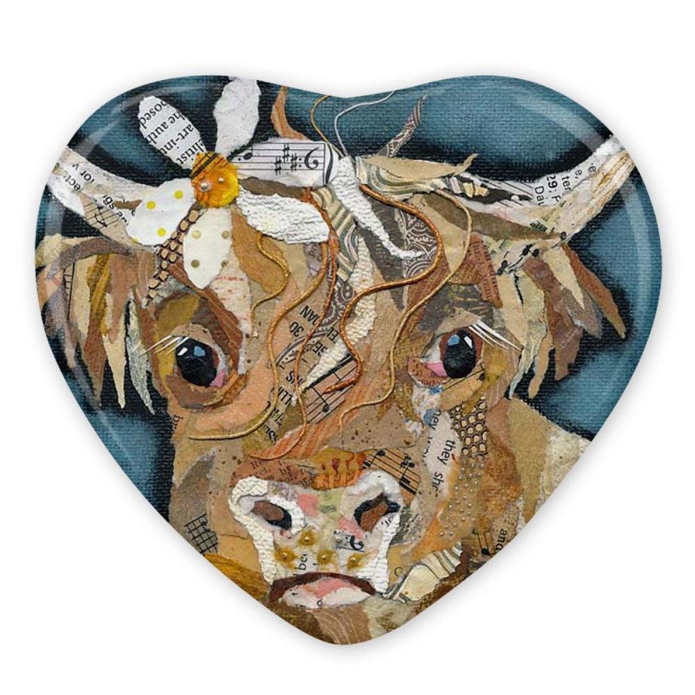 Highland Cow with a flower in her Hair Ceramic Heart Magnet