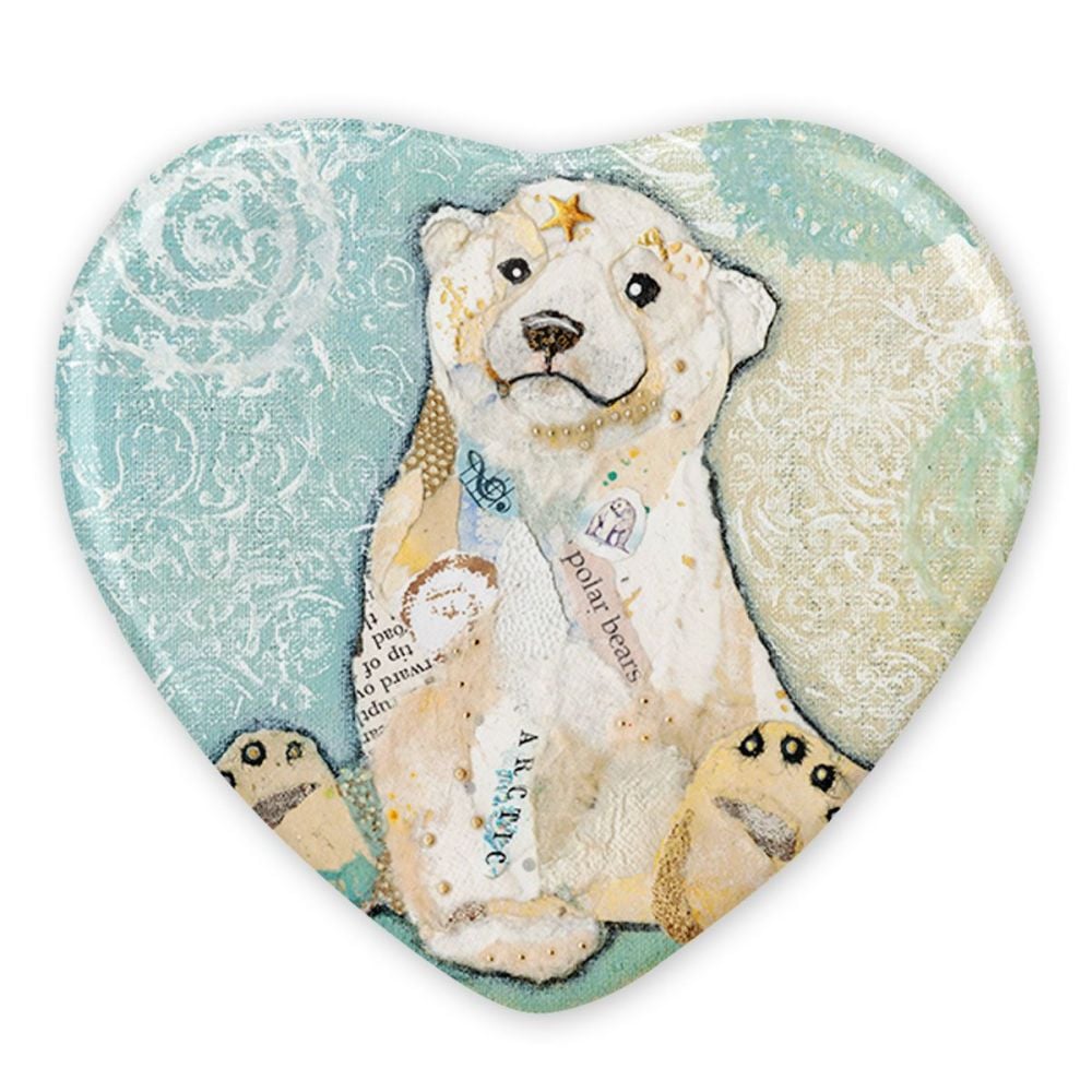 Polar Bear Cub Ceramic Heart Magnet