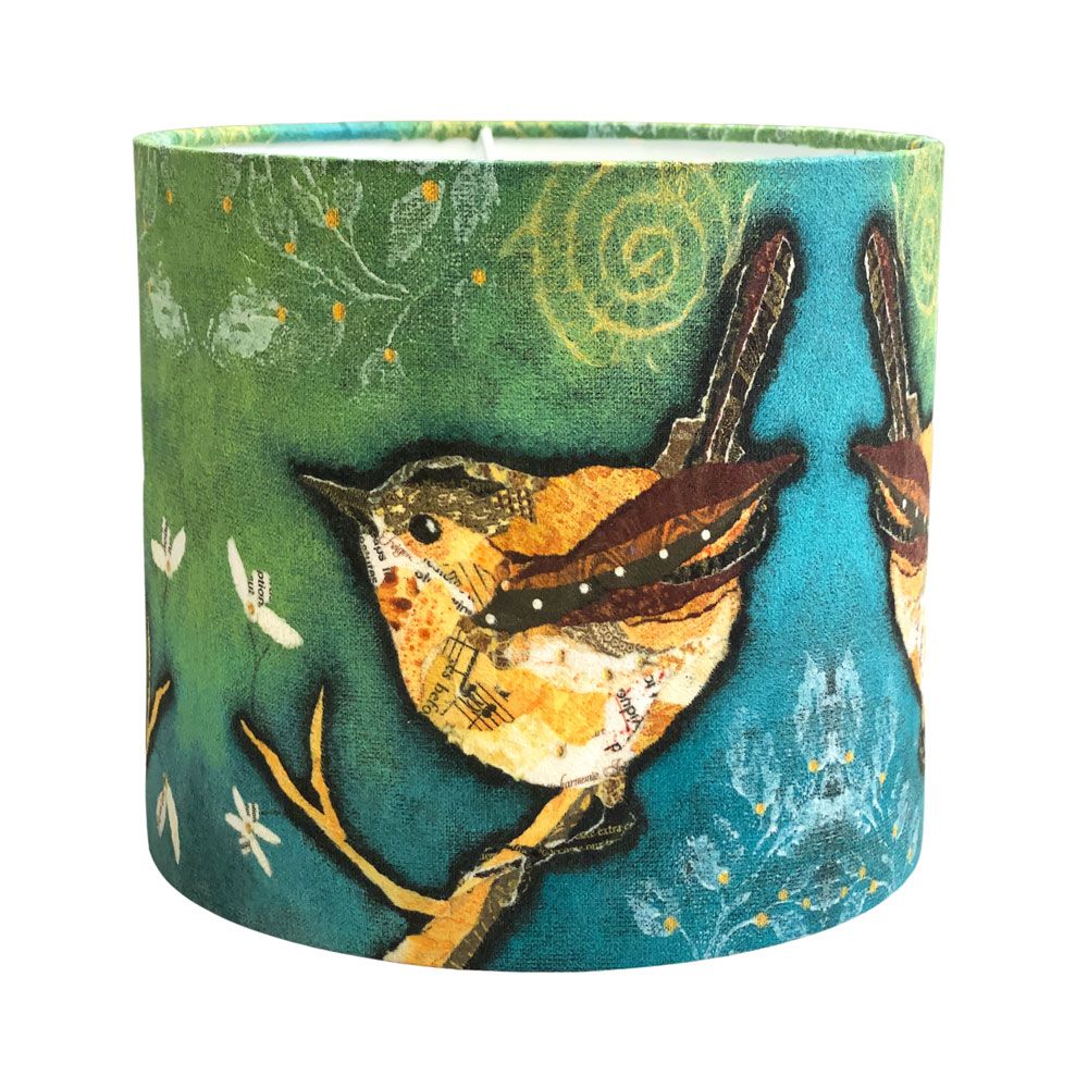 Wren on Aqua  (SECONDS) Pendant fitting 20cms