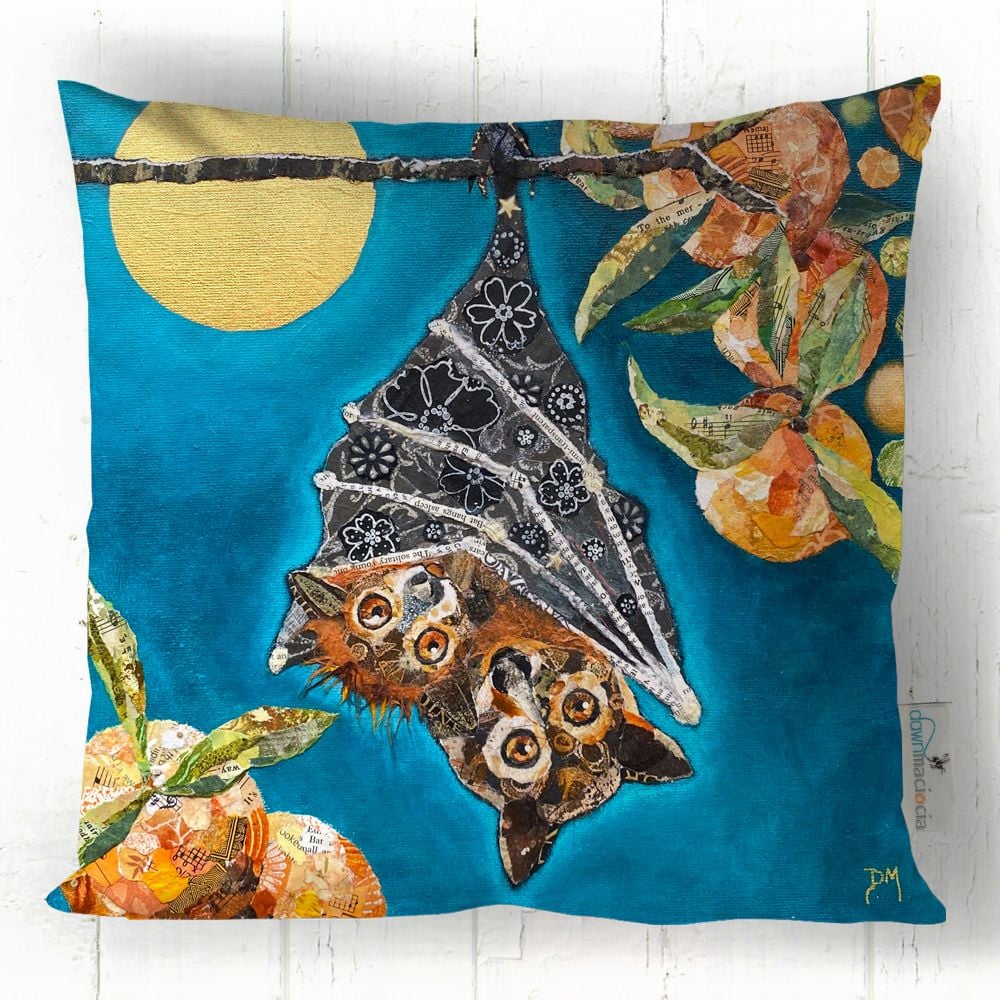 Cosy Cuddles - Fruit Bat Cushion - Blue, Gold, Orange and black