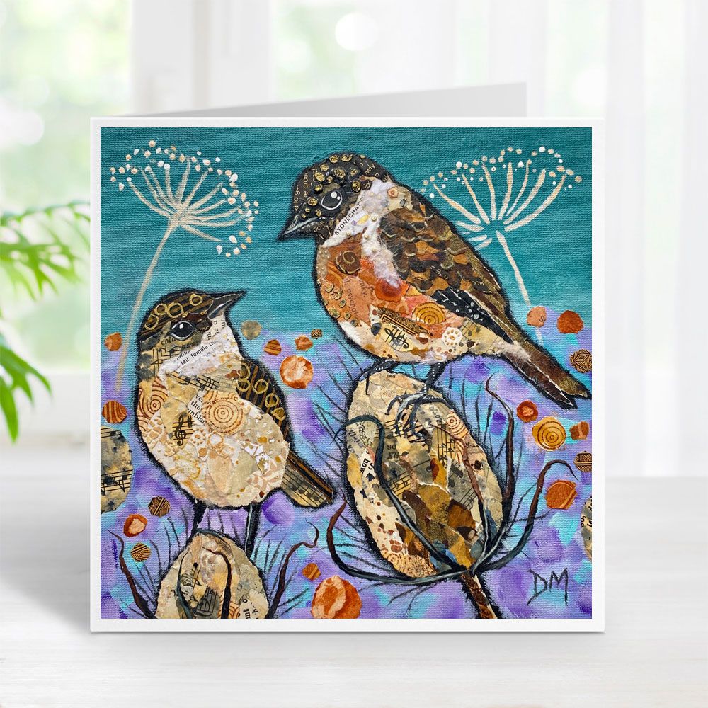 Stonechats & Teasels Greetings Card