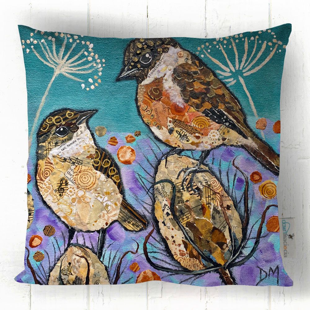 Stonechats & Teasels - Stonechat Cushion