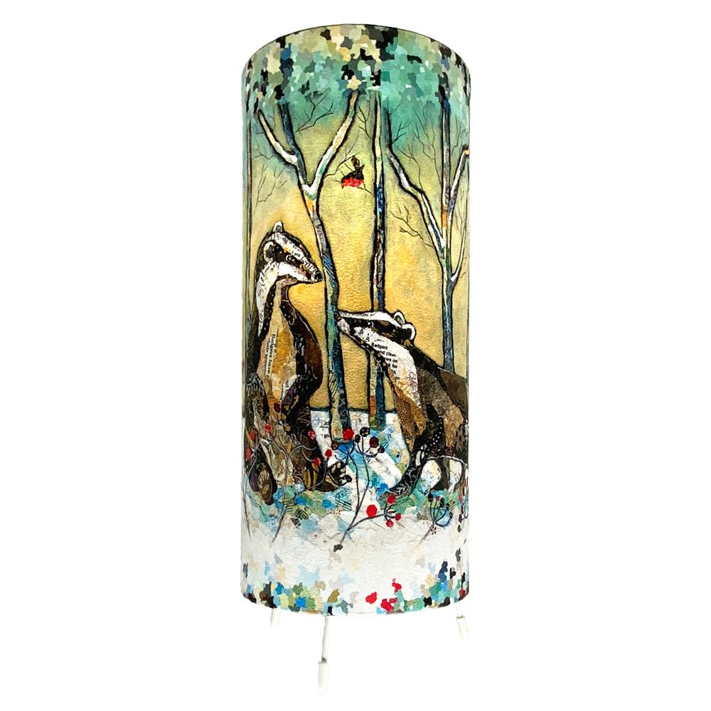 Badgers in Winter Cylinder Table Lamp