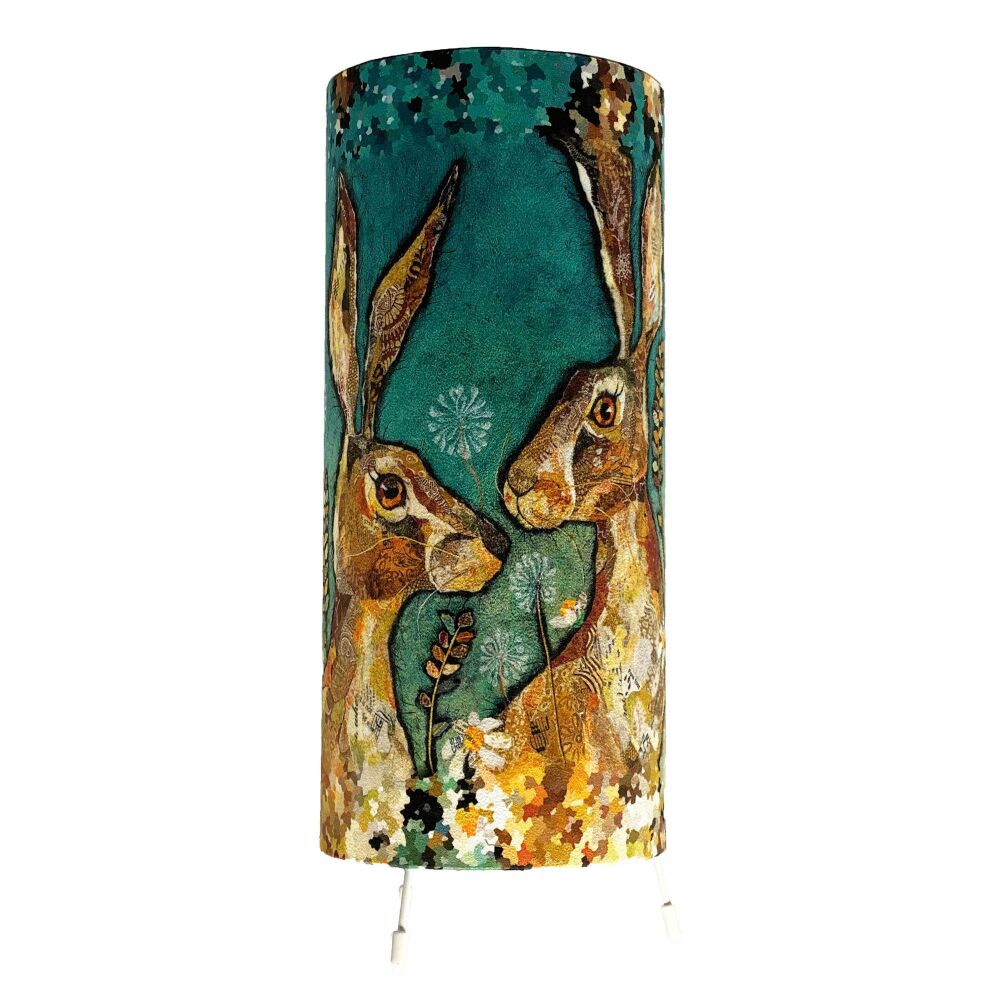 Together Hare Cylinder Table Lamp with teal background colour