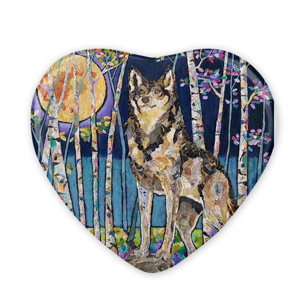 Moon Guardian Wolf Illustrated Heart Magnet