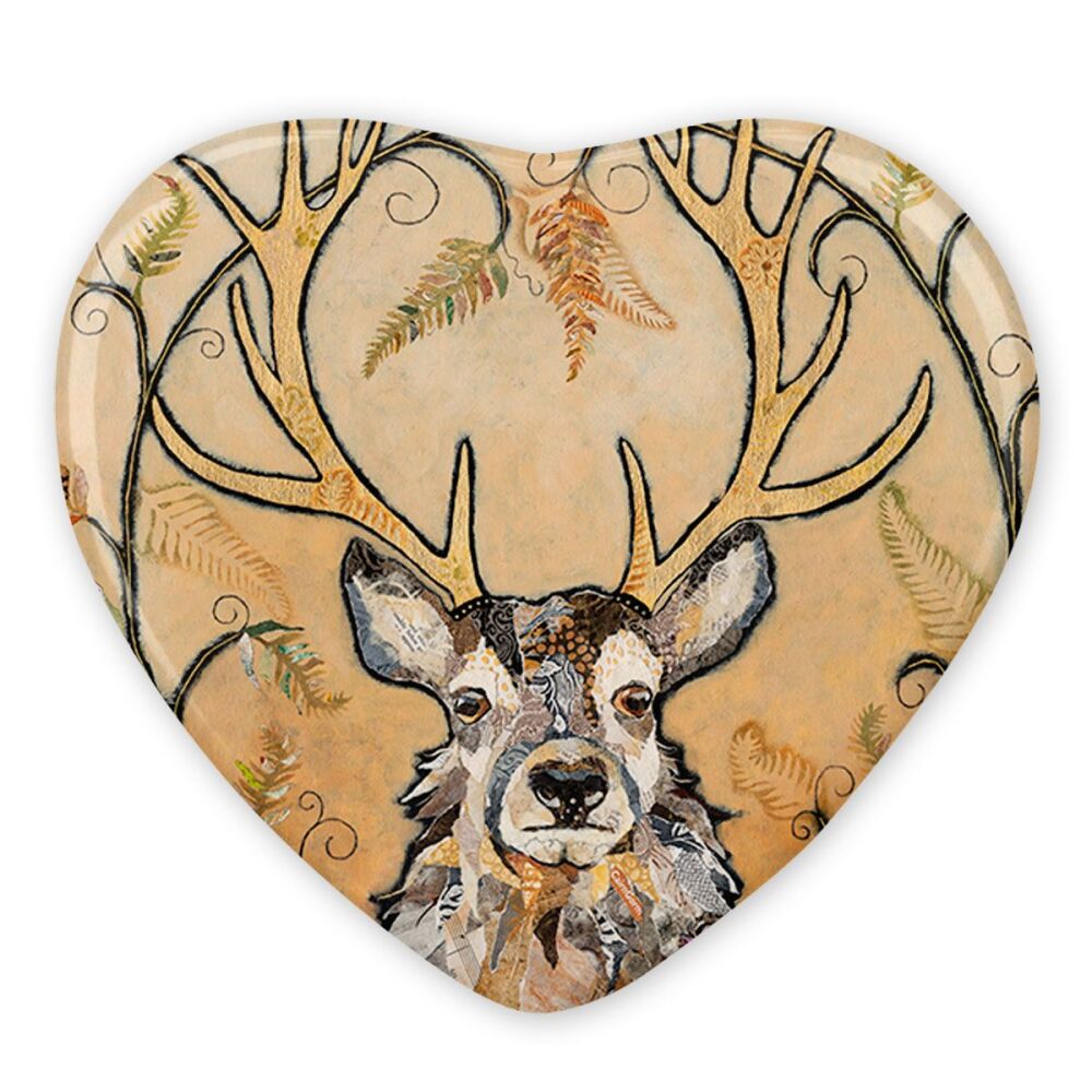 Golden Monarch Stag Ceramic Heart Magnet