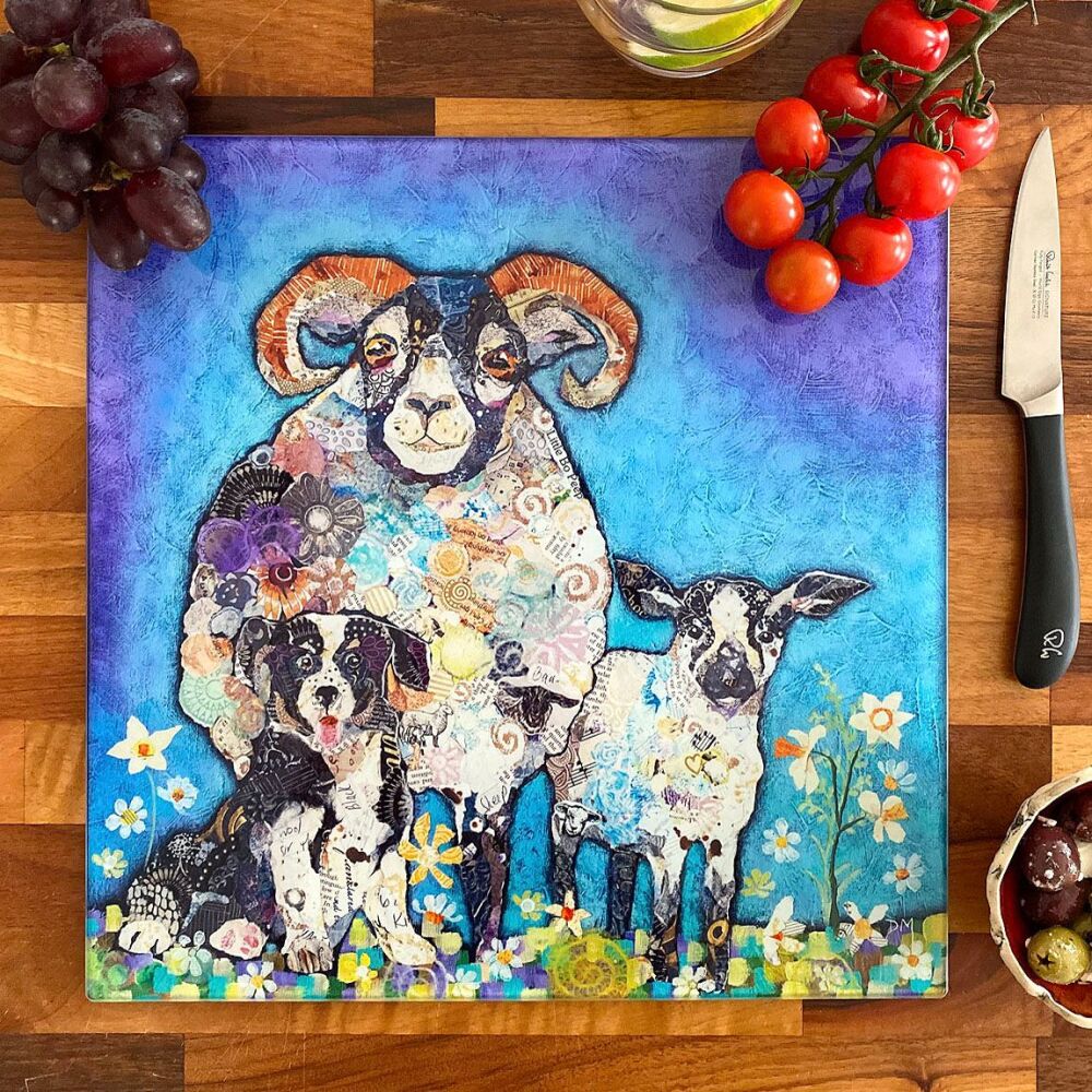 Sheep Glass Chopping Board, Worktop Saver (SECONDS)