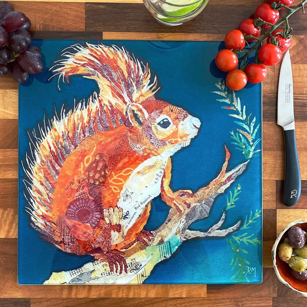 Squirrel Glass Chopping Board, Worktop Saver (SECONDS)