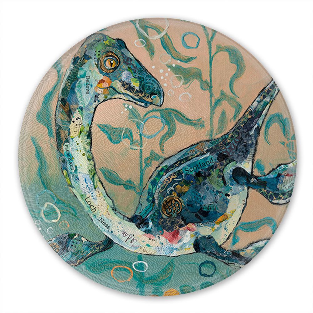 Loch Ness Monster Glass Chopping Board, Round Worktop Saver