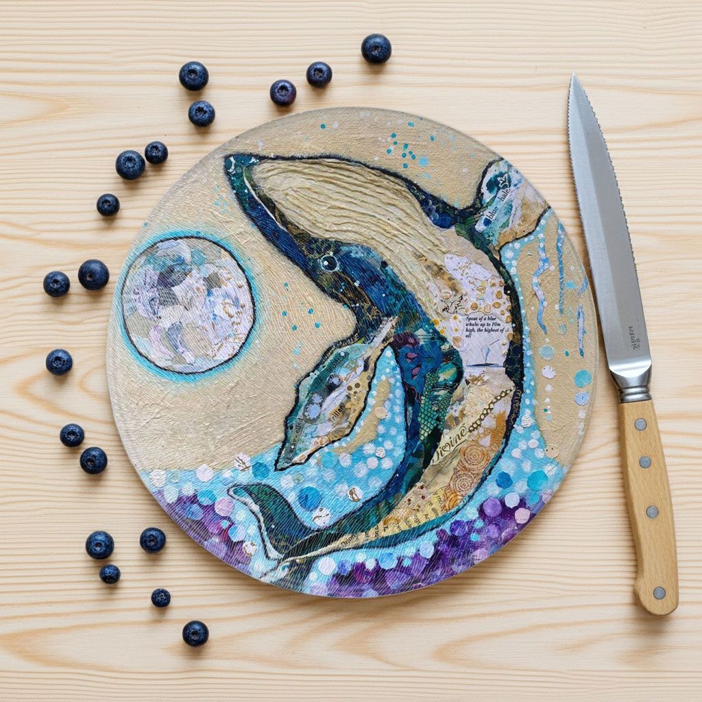 Blue Whale Glass Chopping Board, Round Worktop Saver 30cms
