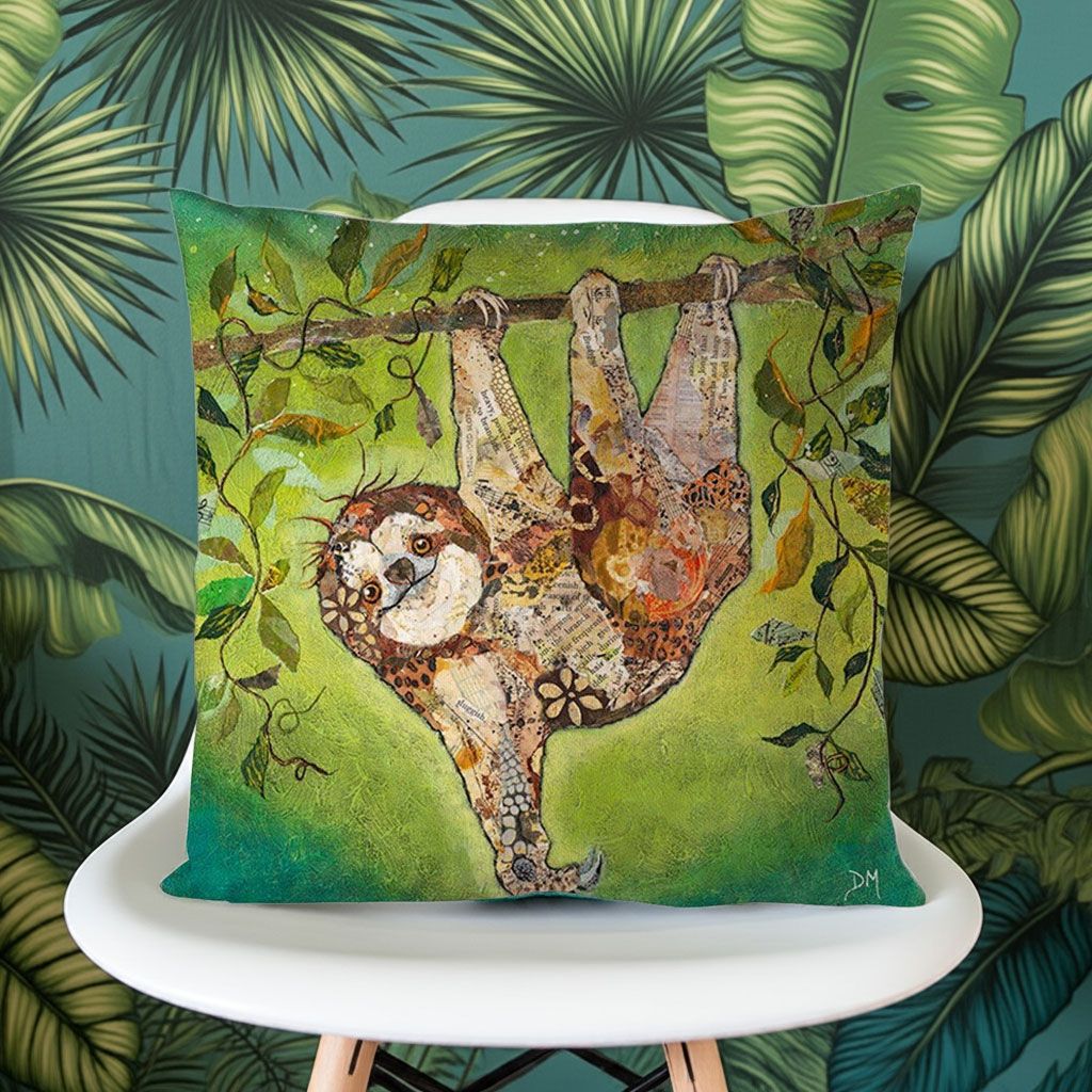 Hang in There! - Baby Sloth Cushion Torn Paper Design