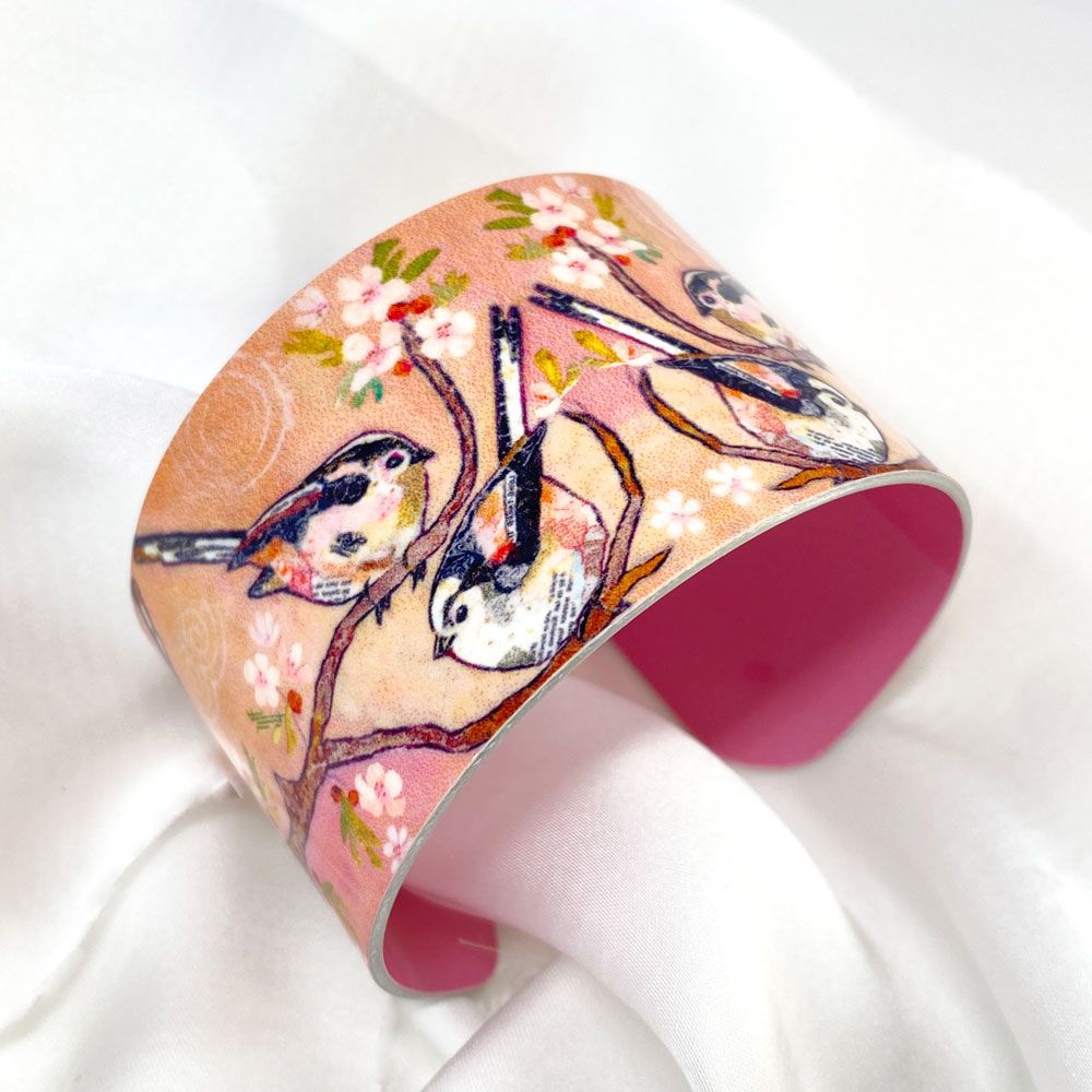 Bottoms Up Long-Tailed Tits Aluminium Cuff Bangle Bracelet