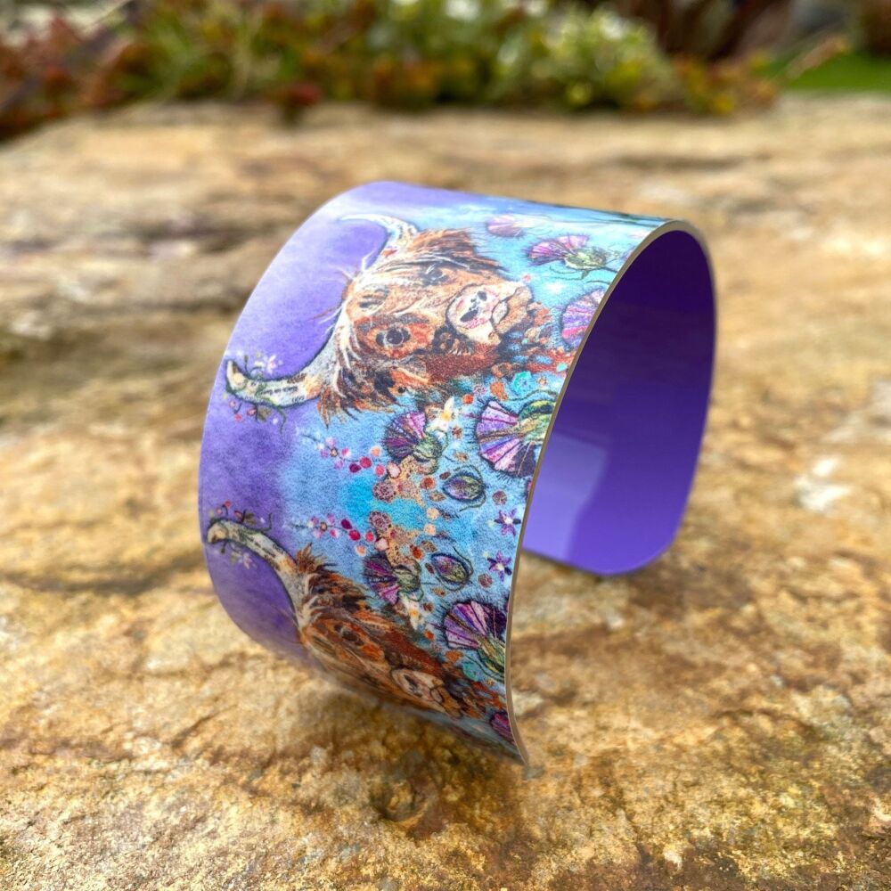 Thistle Coo Highland Cow Aluminium Cuff Bangle Bracelet