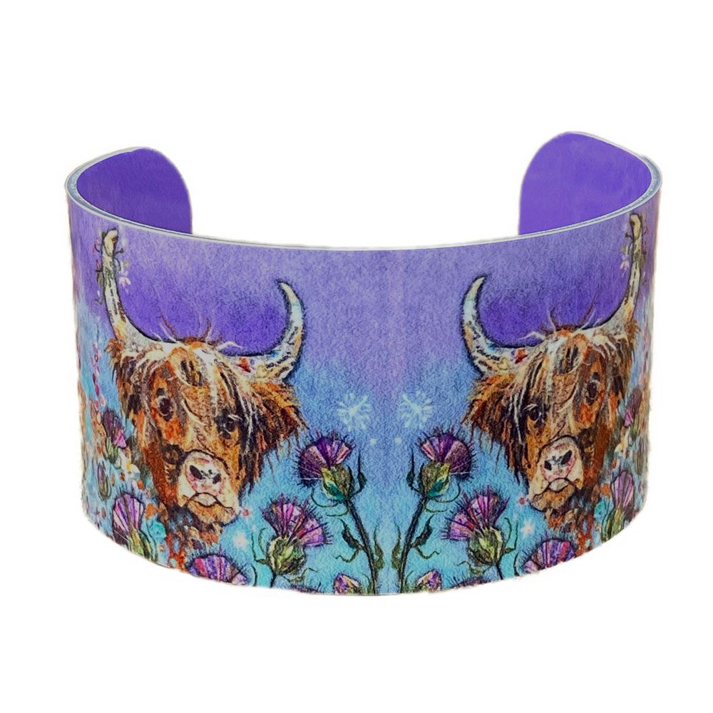 Thistle Coo Highland Cow Aluminium Cuff Bangle Bracelet