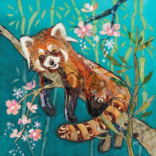 Red Panda and Blossom - Original Collage Wall Art