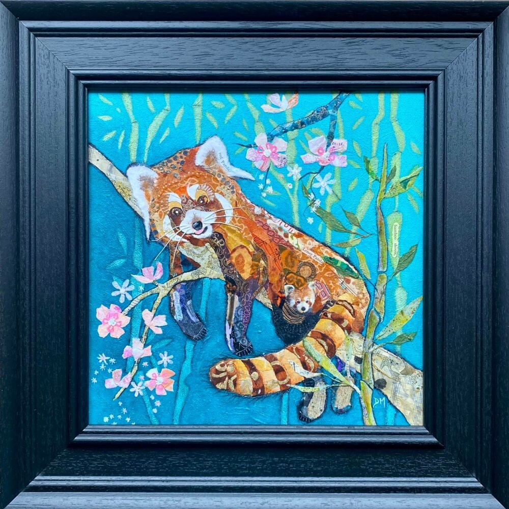 Red Panda and Blossom - Original Collage Wall Art