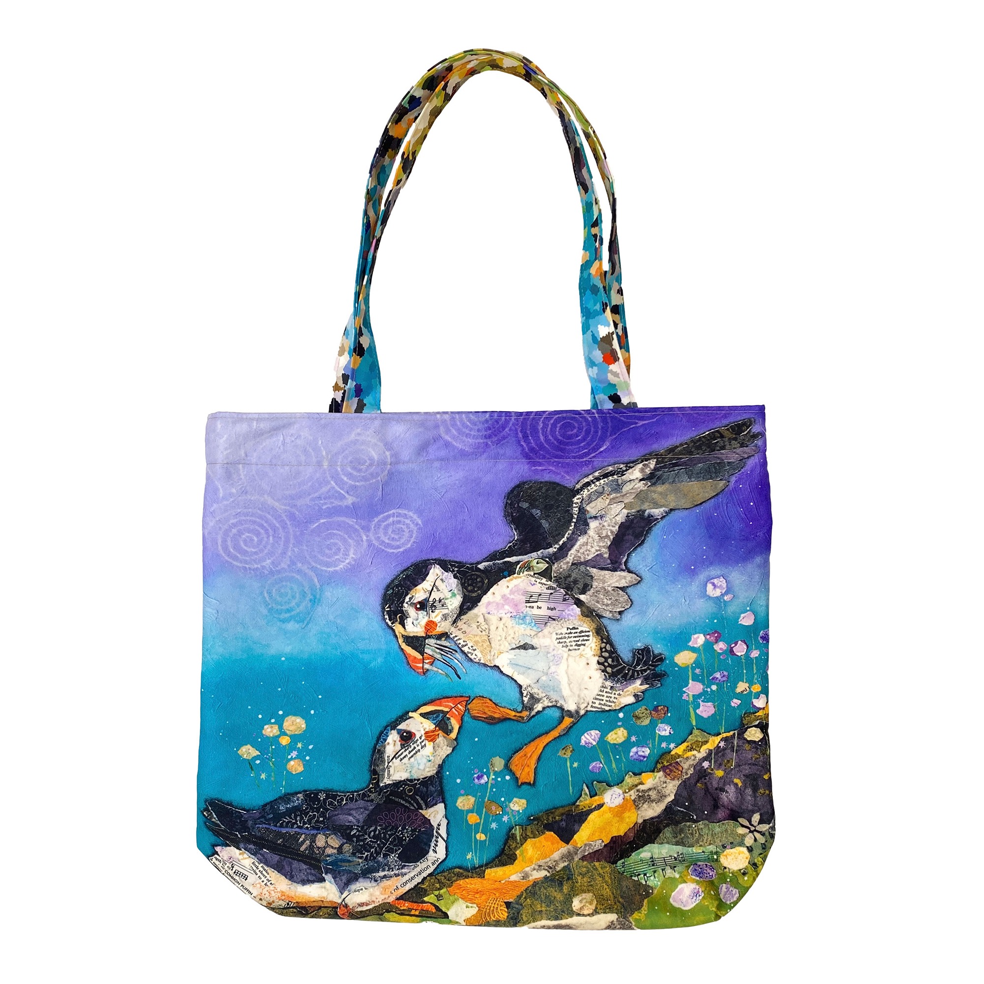 puffin tote bag designed and made by Scottish artist Dawn Maciocia
