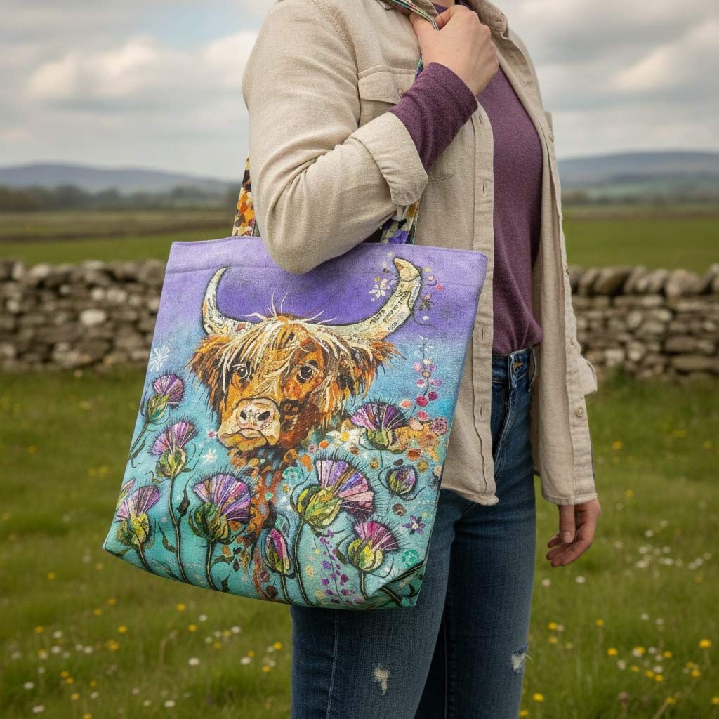 Thistle Coo Highland Cow Tote Bag - Polycotton