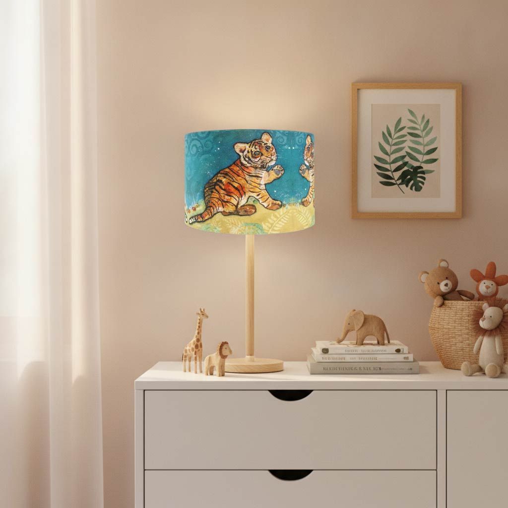 Topaz Tiger Cub -Kids Lampshade - Orange and Blue