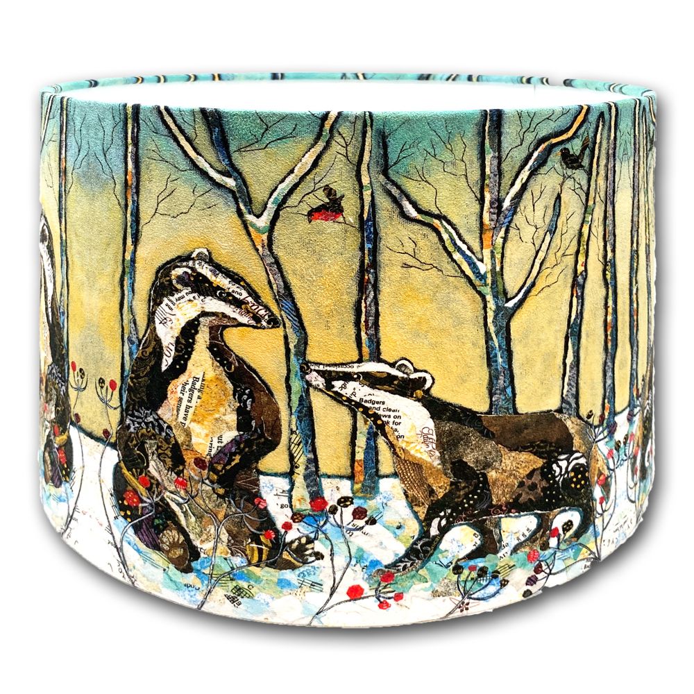 Badger Lampshade - Badgers in Winter (SECONDS)