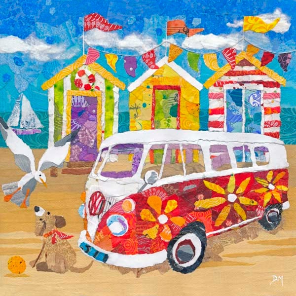 Hippy Campervan on the Beach - Medium Print