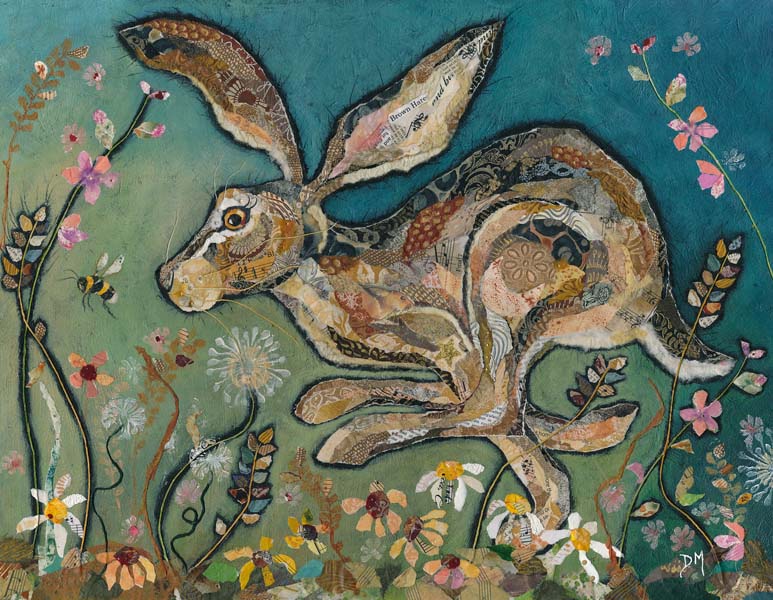 Running Hare in Flowers Print