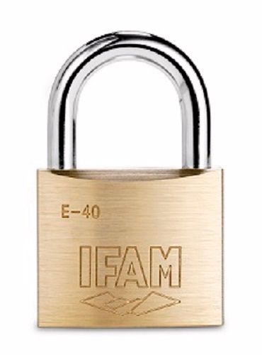 IFAM E40 PADLOCK. BRASS 40mm BODY WITH HARDENED STEEL SHACKLE. KEYED TO DIFFER.